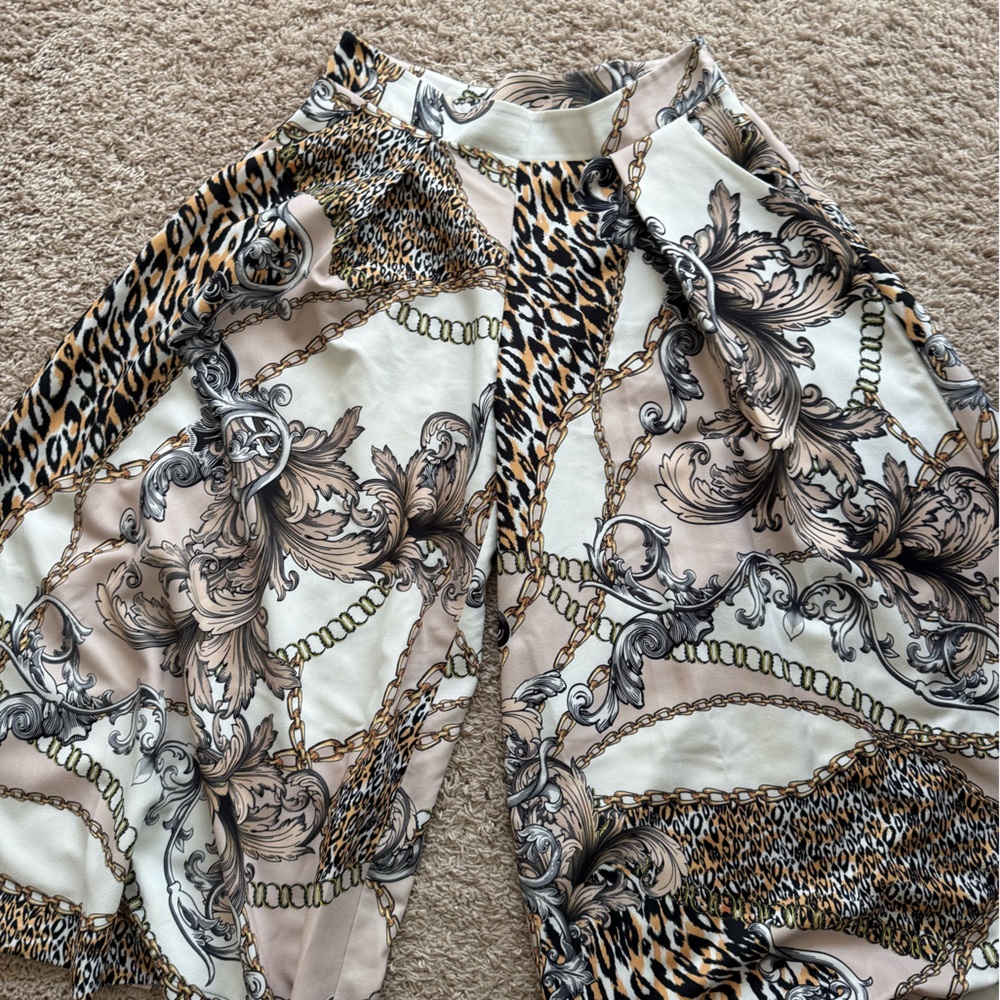 Elegant Animal Print Wide Leg Pants